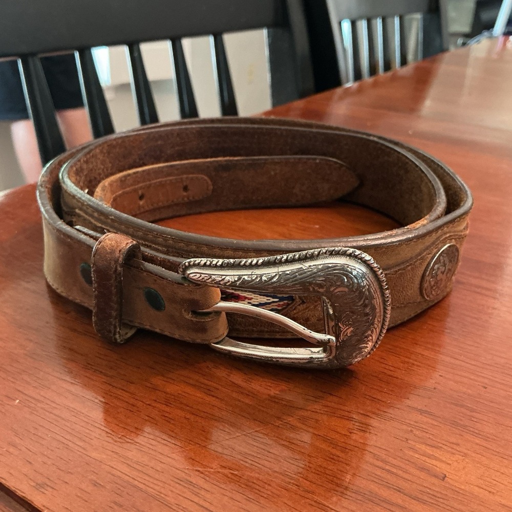 Orvis Brown Leather Metal Buckle Mens Belt Sz 40 Made in the USA